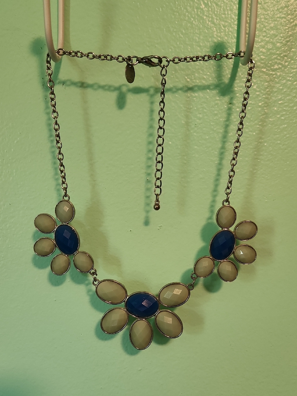 Blue and Cream Floral Statement Necklace - Women Jewelry